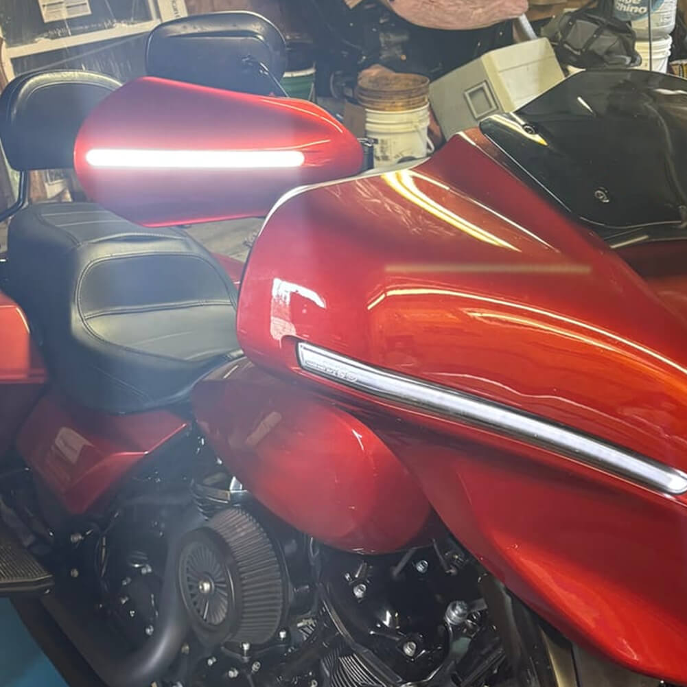Color-matched Harley-Davidson hand guards with integrated LED lights