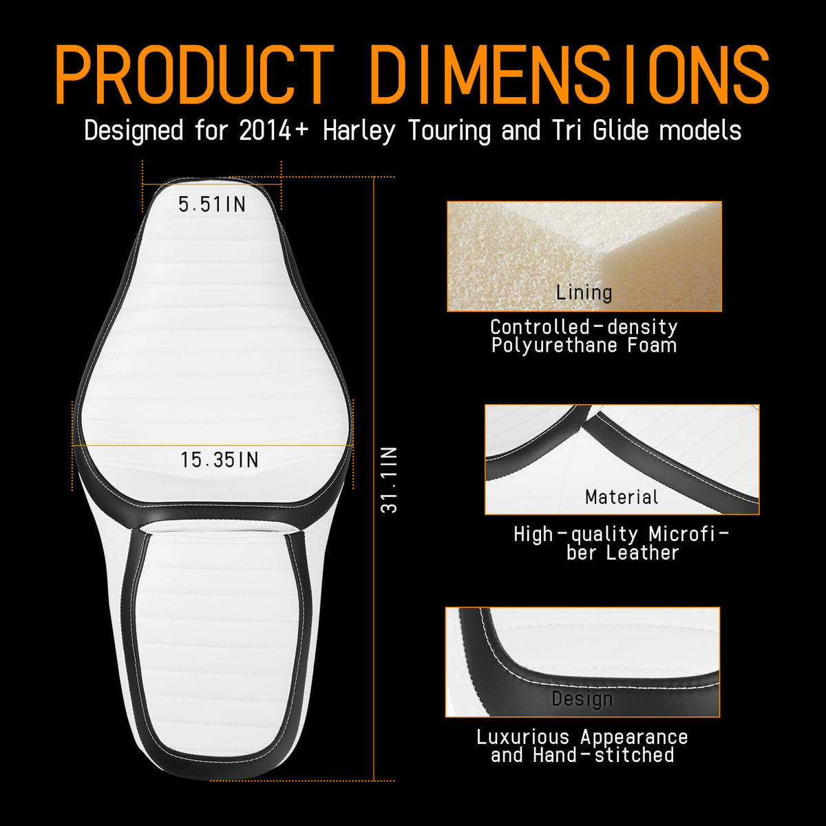 2-Up One-Piece Passenger Seat Fit for  '09-'23 Touring and Tri Glide Models