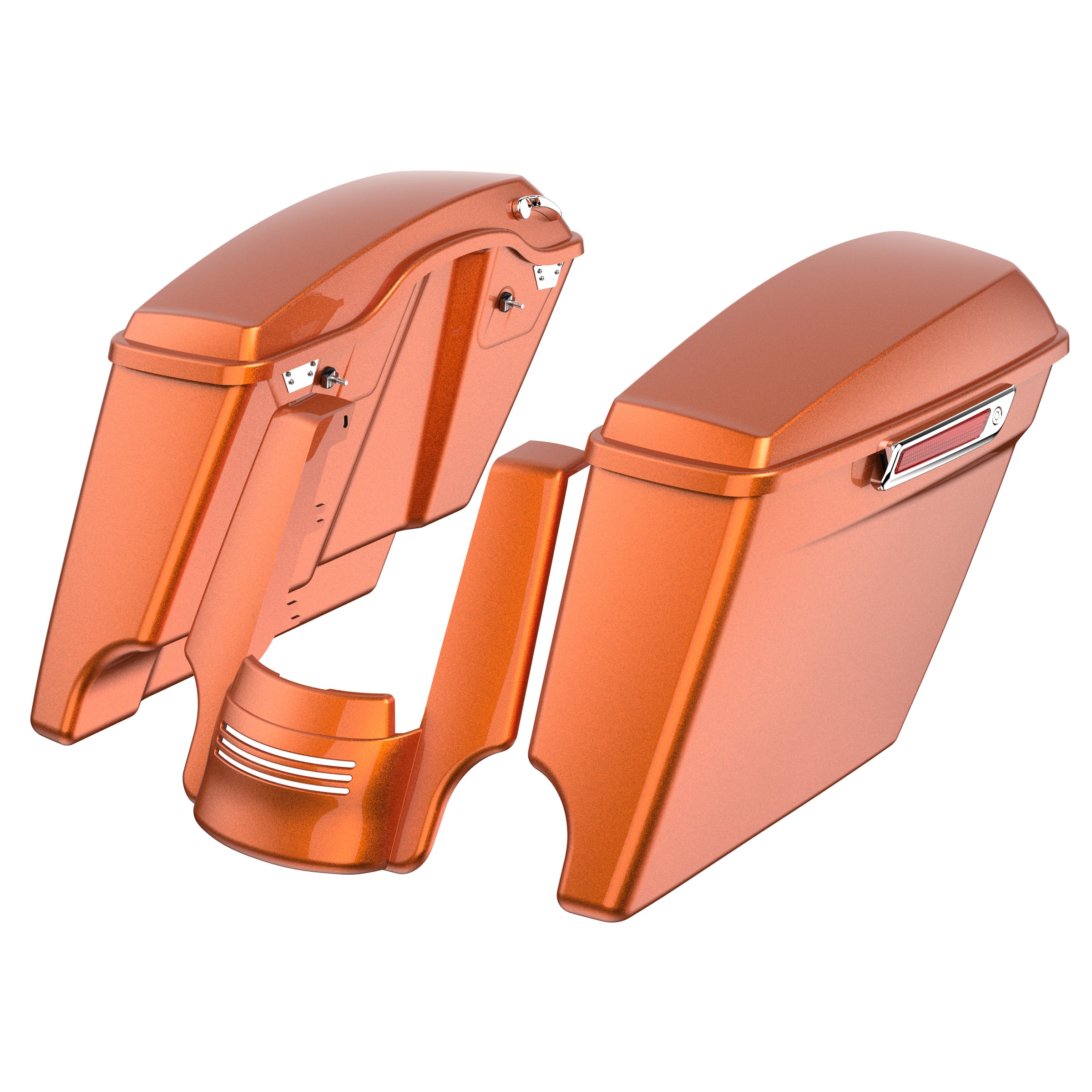 Stretched Saddlebag Bottoms with Lids & Rear Fender Extension - Fit for Harley Touring (2014+)